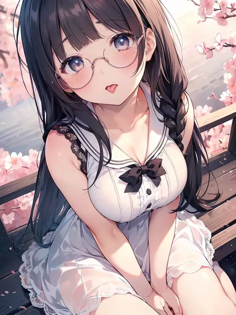 Very detailed, highest quality, High resolution, Moe Anime, ((A cute elementary school girl with black hair and droopy eyes)), ((Wearing large round glasses:1.4)), (Baby Face), Cute eyes, Detailed eye depiction, Sparkle in the eyes, View your viewers, Dark...