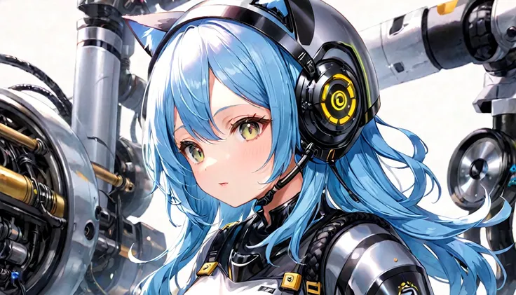 robot、machine、Cat ears girl、Take off your helmet