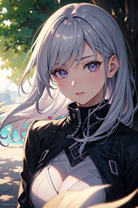 (Black jacket,Gray-haired,Purple eyes:1.1)(Anime Girls,Anime characters:1.1), (perfect Gray-haired boy:1.1), (女性Anime characters:1.1), (figure,anime-style art:1.2), (Vibrant colors,Contrasting Tones:1.1), (shadows and highlights:1.1), (Soft lighting,Illumi...