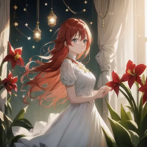 Anime girl with long red hair standing in front of the window, Anime art wallpaper 8k, anime art wallpaper 4k, anime art wallpaper 4k, Cute anime waifu in a nice dress, 4k anime wallpaper, Beautiful Anime Portrait, Beautiful anime girl, Anime visuals of cu...