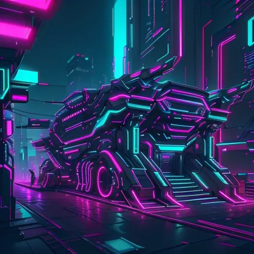 Cyberpunk AI Neon Lamborghini on the front of a Cyberpunk AI city