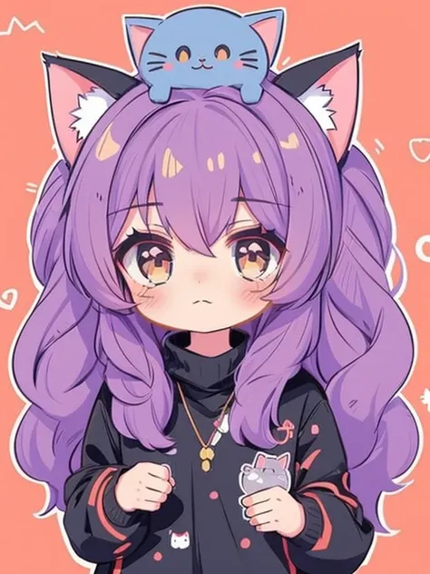 コンピューターデスクに座っているcat ears anime girl，he has a cat on his head, cute anime cat girl, cat ears anime girl, beautiful anime cat girl...