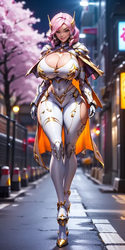 1GIRL, SOLO, (smile, makeup, beautiful eyes, red libs, gold dragon helm) (HUGE BOOBS:1.4) (MECHA GUARD ARM, GLOVES) (white, GIRL IN MECHA CYBER ARMOR CROP TOP, ROYAL CAPE, CLEAVAGE, SKINTIGHT HOTPANTS, HIGH HEELS:1.4) (SLENDER BODY, SEXY LONG LEGS, FULL BO...