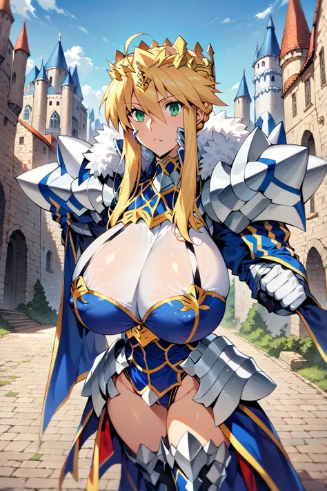 (masterpiece, bestquality, ultra-detailed, 8K high resolution, artstation on trending, Detailed Design), 
(1girl, fullbody, looking at viewer, front view), (standing contrapposto pose, dynamic angle, cool pose), depth of field, 
(Artoria Pendragon (Lancer)...