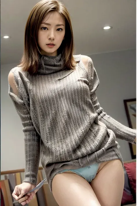 highest quality、8K、Super detailed, Female, 28 years old, alone, sksbrooke characters, sksbrooke, (masterpiece:1.2), (highest quality:1.2), Perfect Eyes, Perfect Face, 1 Girl, alone, Brown eyes, (Medium chest), Firm breasts, Wearing a blue sweater dress,((S...