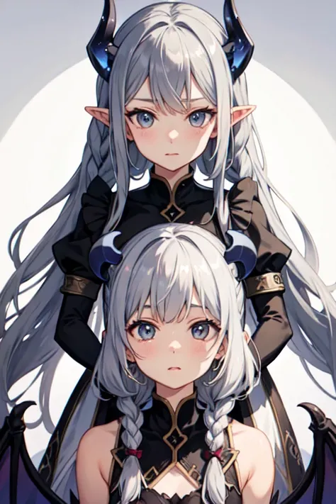 Gray Hair、Two thick braids、Iris、Ascending Demon、beautiful girl、Pointed ears