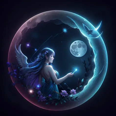 Iridescent Full Moon､angelicales、constellation、water background､Mystical