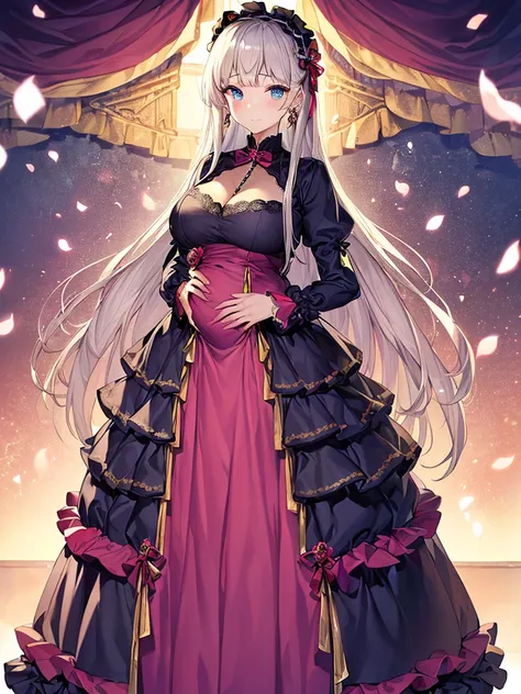 ((Anime art style)),(masterpiece),(best quality), (Super Detail),((Very delicate and beautiful)),(((Solitary))),((whole body)),(((1 princess in gorgeous lolita dress with voluminous full length Hope Skirt))),gorgeous ruffles,((Standing in the garden)),long...