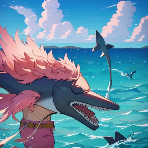 Doflamingo gives honey to a dolphin