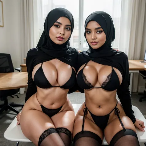 In the dimly lit settings of empty room,two exceptionally voluptuous cute 14-year-old schoolgirls sit side by side on a office chair Their baby faces radiate innocence and charm, captivating everyone who lays eyes on them. They share the same height and bo...