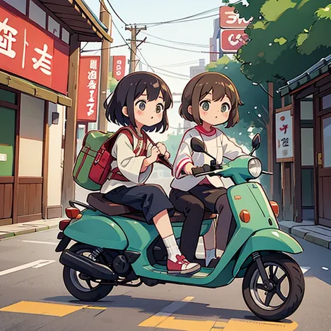 Girls traveling around Japan on mopeds