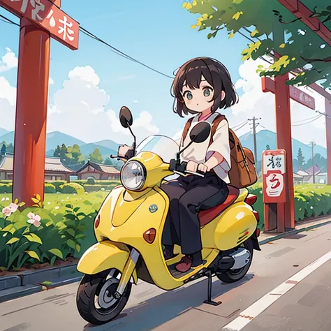 Girls traveling around Japan on mopeds