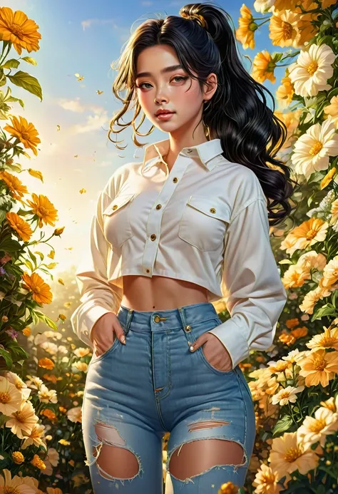 (full body:1.5),whole body포즈,realistic photo,realistic,((masterpiece, best quality, high resolution, very detailed),(Beautiful and aesthetically pleasing.:1.2), 1 woman, adult, perfect body, wavy black hair, high and short ponytail, beautiful, Detailed eye...