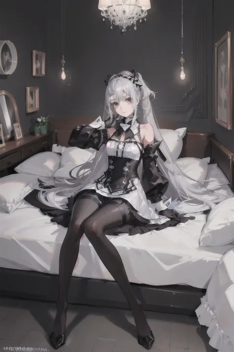 (((1 girl)),ray tracing,(dim lighting),[detailed background (bedroom)),((silver hair)),((silver hair)),(fluffy silver hair, plum...