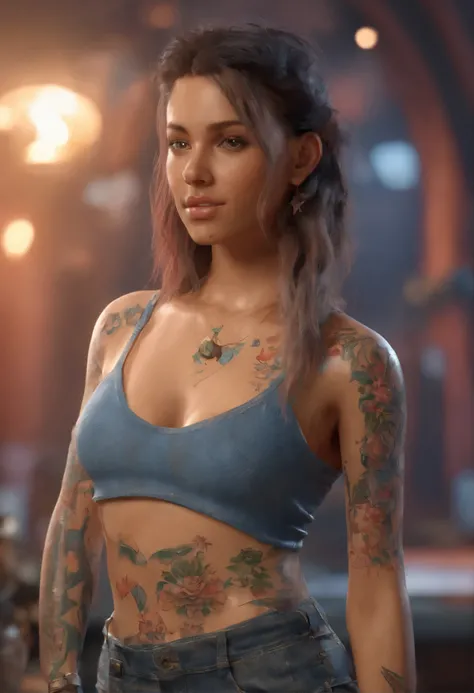 Wet girl with tattoos