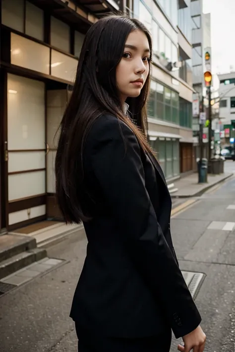 long hair, woman, suit, slender, 25 years old, Japan person