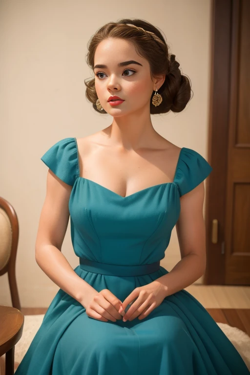 (masterpiece), (best quality), natural beauty, beautiful, natural body, Rebecca Rittenhouse, Isabela Merced, 1950s dresses, 1950s hairstyle