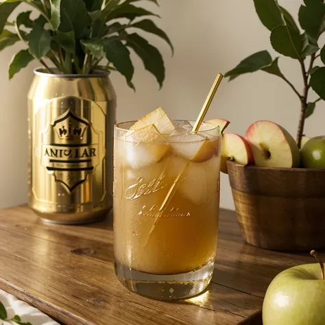 can design "Pomme Royale":

The can has an elegant and minimalist design. En la parte frontal, destaca el nombre "Pomme Royale" in an elegant, golden typography, con la imagen de una corona estilizada sobre la letra "R". Abajo del nombre, there is an illus...