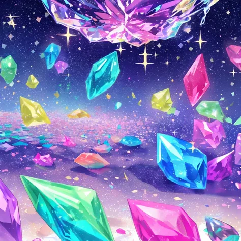 Colorful gems falling　scenery　No people needed　Dream Cute　Sparkling