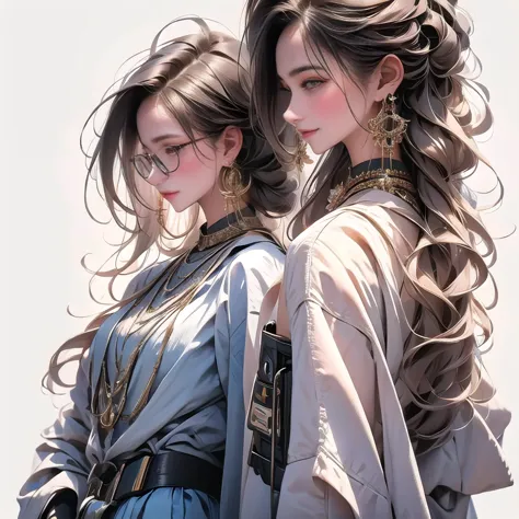 (masterpiece, highest quality, highest quality), (((Perfect body))),Ragged hair,Middle Hair,Chignon Hair,Light blue hair color,Pale black jumpsuit,beautifully,Mysterious:1.2, (One Girl:1.3), Very detailed, Mature Woman,A kind smile,Boston-type glasses, (Mo...