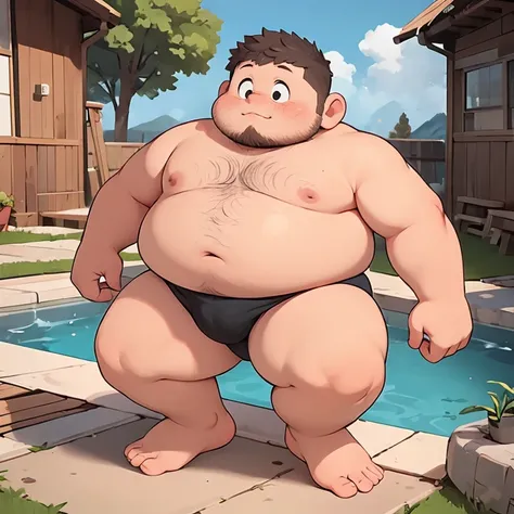 Fat, Chubby belly, Flabby obese, Man, O-Legs, M-Legs, Bare Legs, Barefoot 