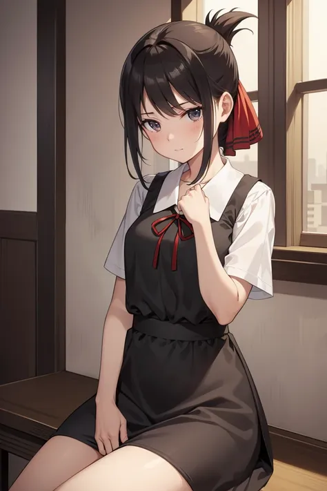 kaguyashinomiya, kaguya shinomiya, folded ponytail, forehead, hair ribbon, (red eyes), red ribbon, ribbon, short hair, sidelocks...