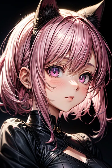 anime girl with pink hair and black cat ears, detailed portrait of an anime girl, detailed digital anime art, gouvez on artstati...