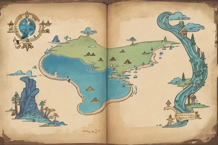 stylized fantasy map of a kingdom on a single old parchment