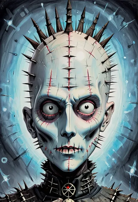 closeup portrait 2d, painting anime artwork 1boy as (pinhead:1.4) from hellraiser horror style,anime style, key visual, vibrant,...