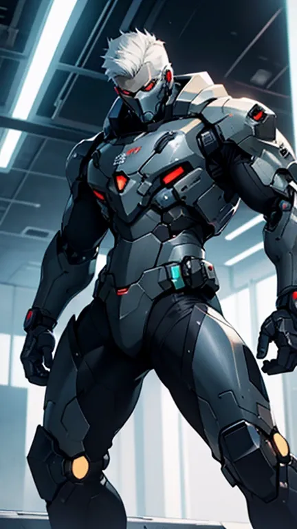 Mobile cybernetic battlesuit looking at camera with guns detailed muscles realistic masterpieces dynamic poses 