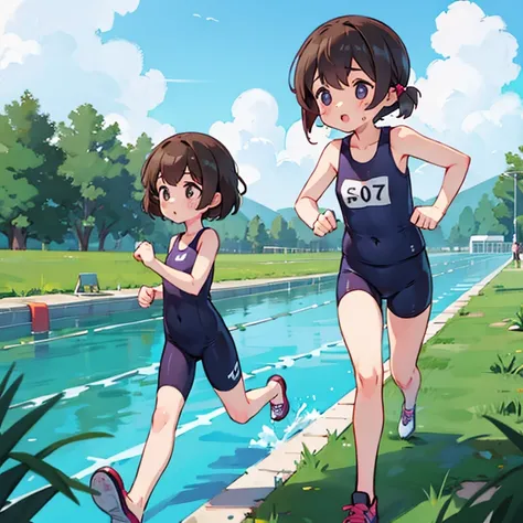 Girls doing triathlon