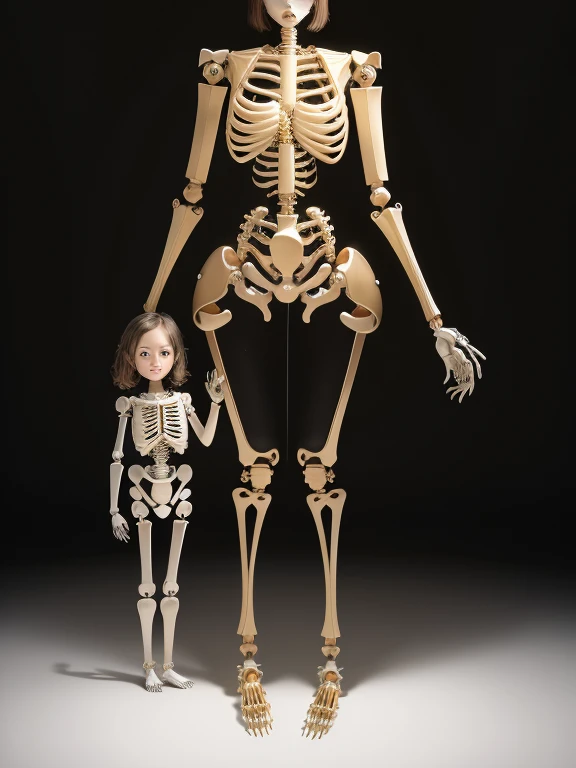 A mother with a mechanical body and a daughter born with a mechanical body,
 Masterpiece,
 Full Body Shot,
 The internal skeleton is clearly visible from the joints.,
 Mother opens top hatch to show daughter internal skeleton,
 The internal skeleton of the...