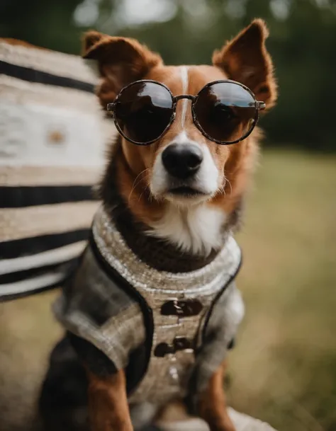 photo of rad little dogs wearing acetate sunglasses wishing they were 1970s movies stars all wearing scaves and tiny jackets