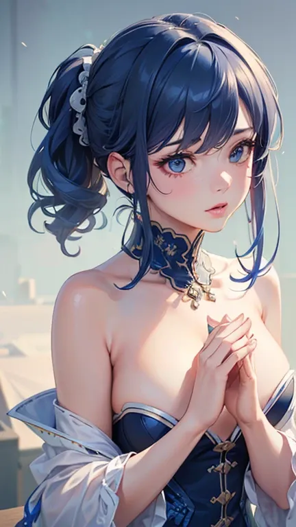 (best quality,4k,8k,highres,masterpiece:1.2),ultra-detailed,(realistic,photorealistic,photo-realistic:1.37),HDR,UHD,professional,vivid colors,studio lighting,sharp focus

2 girls,wearing the same ,beautiful detailed blue hair and white hair,both with ponyt...