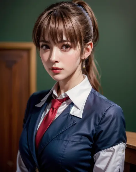 {{masterpiece、highest quality、(((realistic、realistic:1.37)))、8k quality}}, medium shot of haze, brown hair, ponytail, female tea...