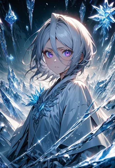 absurdres, highres, ultra detailed, HDR, master piece, best quality, extremely detailed face and eyes, Kuchiki Rukia, white hair, short hair, expressive light-purple eyes, white eyelashes, Bleach, solo, girl, extremely beautiful, white shinigami clothes, i...