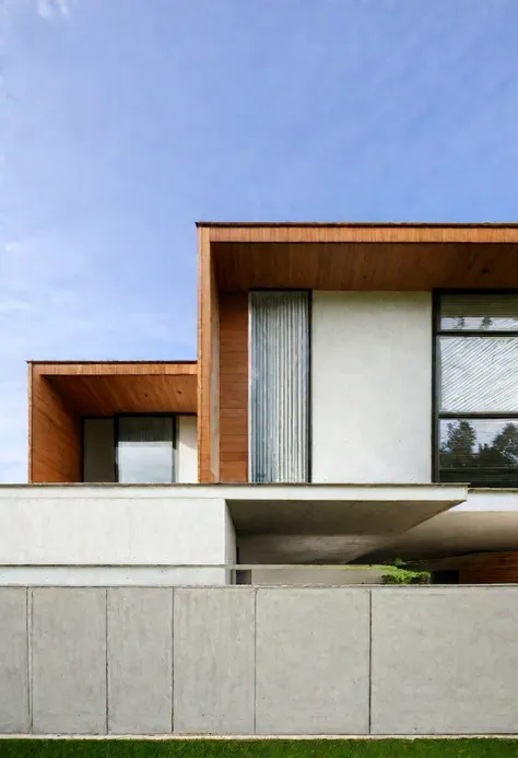 modern villa exteriors, concrete and wood facades