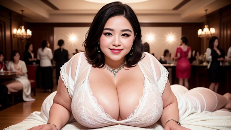 RAW Photos,  Soft lighting, Film Grain, 16K Wallpaper, masterpiece, highest quality, Very detailed, 40~50 years old, Full Body Shot, Mature Woman, beautiful,  魅惑的なsmile,Thick lips, Provocative expression, Glossのある髪, Curvaceous and seductive face,Mischievou...