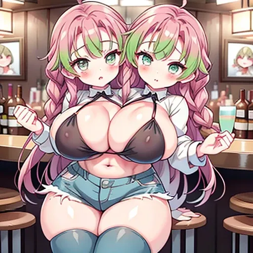 Your two headed massive fat wife conjoined to your fat mitsuri cosplayer daughter fully clothed in a pair of jeans and a very overfull bikini top on the naturally fused two headed conjoined body embracing passionately. Her two distinct conjoined torsos and...