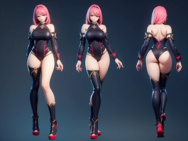 3D, Female original character action reference sheet adoptable, Full body, Huge legs, Huge Breasts, action pose, highly detailed Beautiful face, 