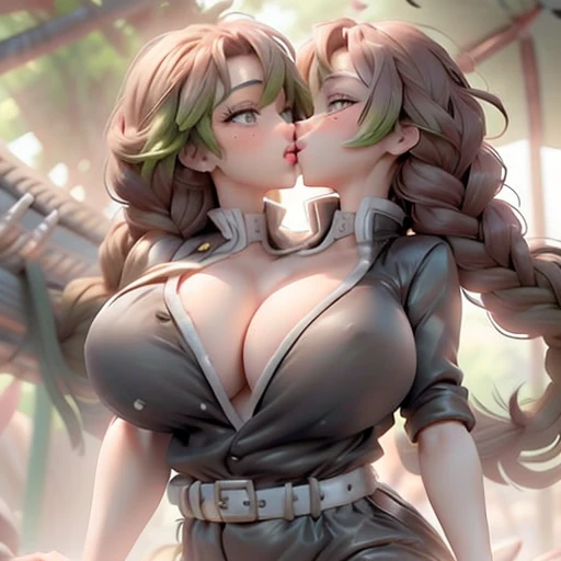 Your two headed massive fat wife conjoined to your fat mitsuri cosplayer daughter drunkenly sharing a kiss with each other fully clothed in a cosplay outfit and a very overfull bikini top on their two headed body. Her two distinct heads are clearly drunk a...