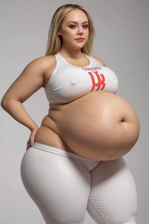 ((alexis texas)) con camiseta blanca y leggings amarillos rojos. Imagen de cuerpo entero , tendencias en Artstation, sharp focus, Foto de estudio, Detalles intrincados, Altamente detallado, curvy body, plump body, huge big ass, thick body, curvy body type,...