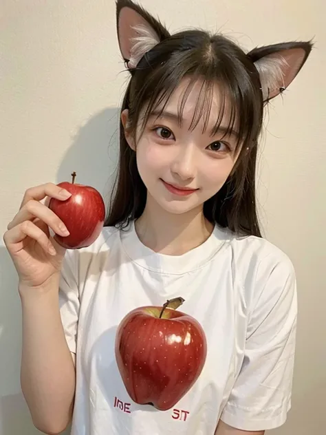 Red apples　girl　Cat ears　CatＴshirt　smile