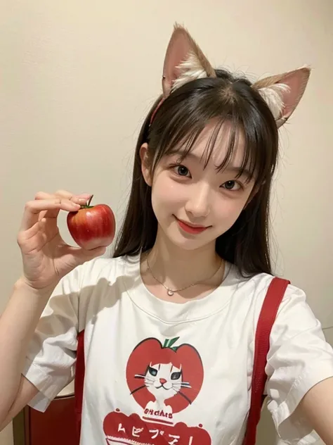 Red apples　girl　Cat ears　CatＴshirt　smile