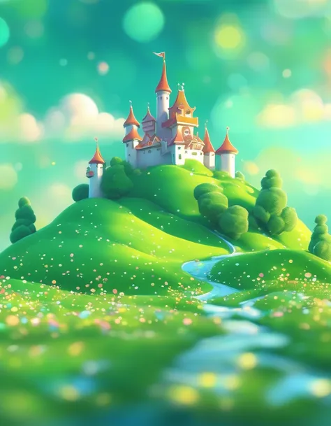 (masterpiece, best quality:1.2), close up of a cartoon castle on a green background, cute numbers艺术, beautifully detailed digita...