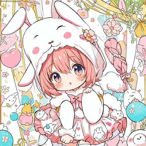 anime、Chibi girl wearing a rabbit costume、cute pose