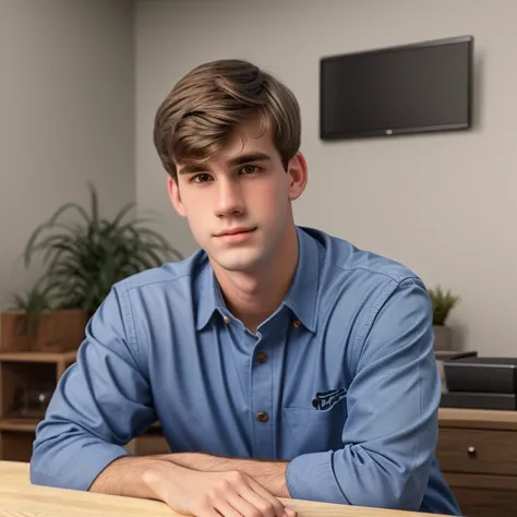 high quality, twenty year old caucasian man, short trimmed dark brown hair, bangs combed back, 1990s prep school, photorealistic, realistic, photorealism, indoor, photo studio, natural light