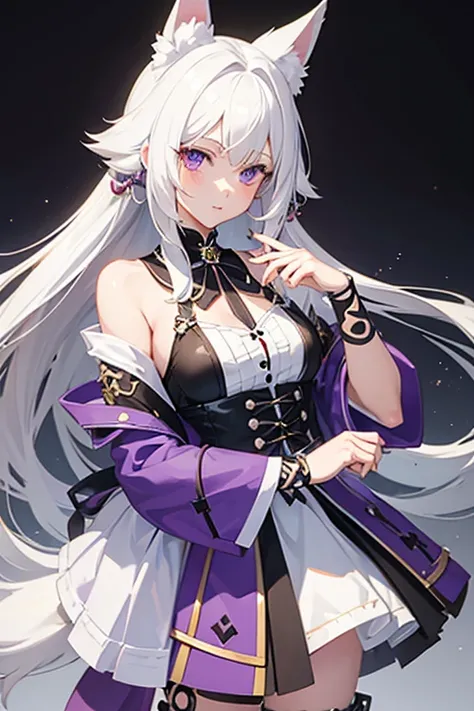 white hair,violet eyes,dog ears,dog tail,anime,kawaii,best quality,highly detailed,insanely detailed