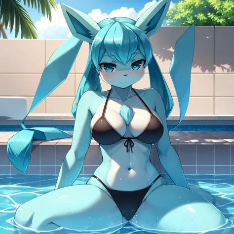 Glaceon,furry,Bust 87,Waist 57,Thigh 86,Good resolution,go to swimming pool,black bikini,Good light and shadow details,shade,sexy body,