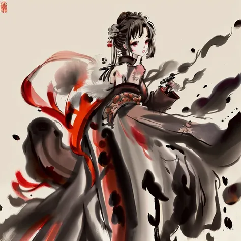 Chinese style ink painting Hanfu half body